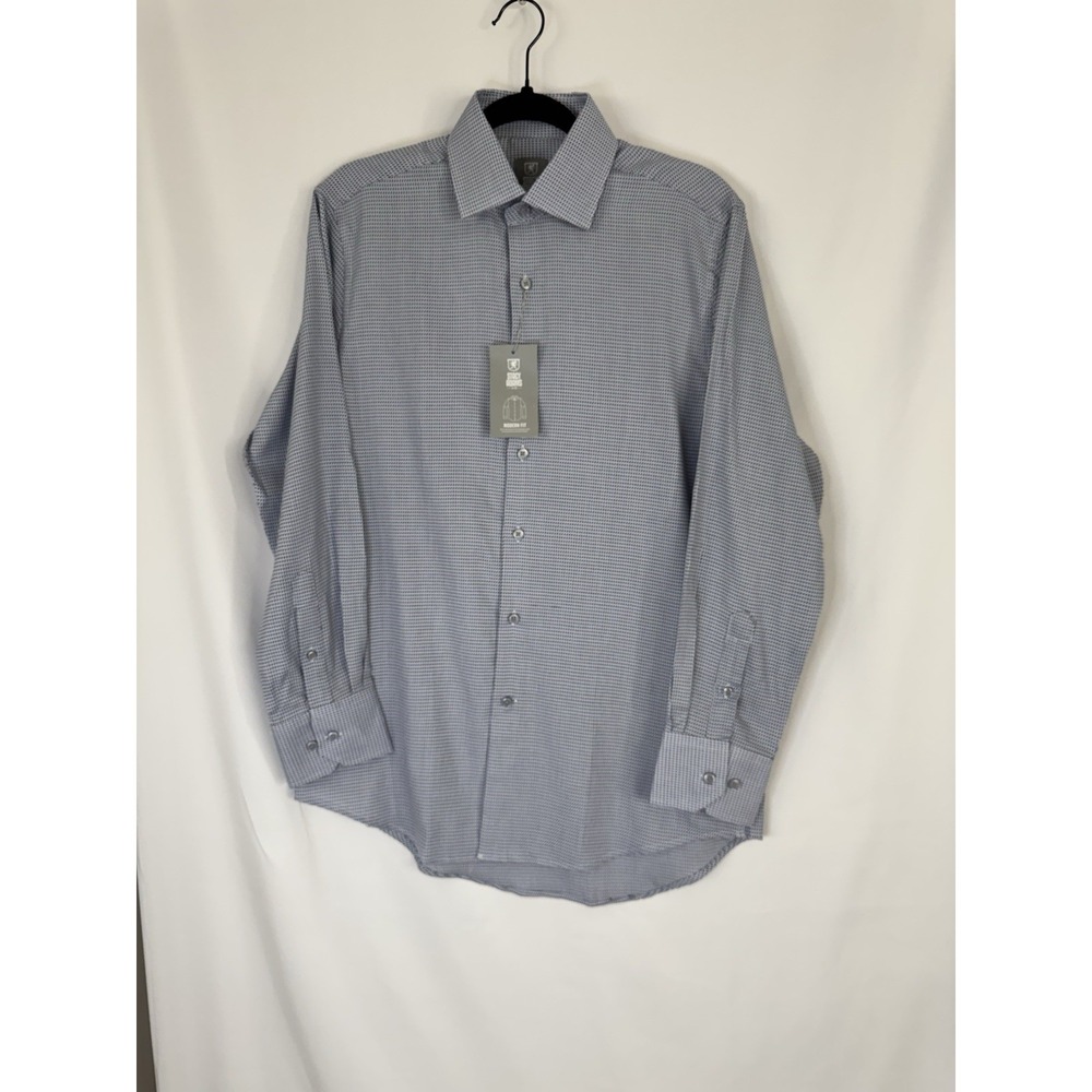 Stacy Adams NWT Men's Dress Shirt Med Blue Micro Check Button Down‎ Long Sleeve